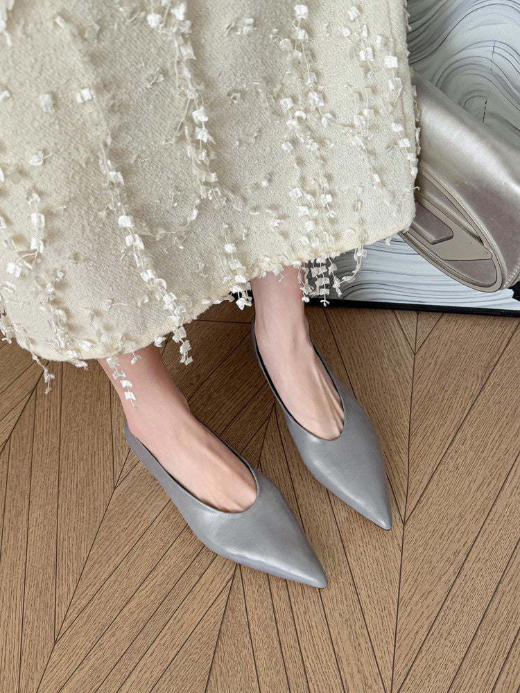 Karin Luna In Stock Spot Goods Classic three-color pointed toe metal heel shoes