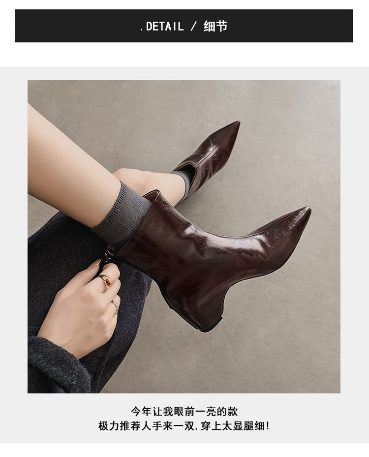 Karin Luna Versatile Elegant Style Pointed Toe Hidden Wedge Short Boots
