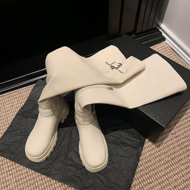 Karin Luna In Stock   Thick Sole Round Toe Basic Versatile Casual Long Boots