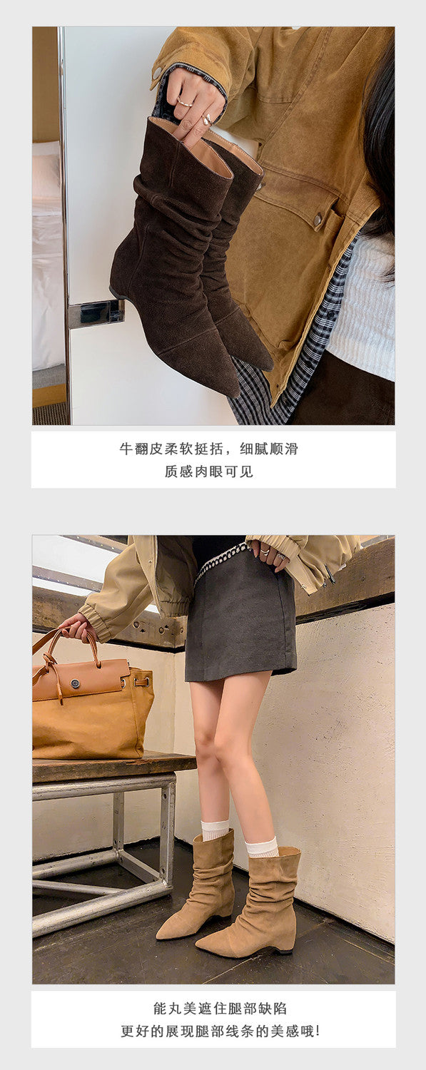 Karin Luna Data Hot-Selling Pointed Toe Slouchy Matte Western Short Boots