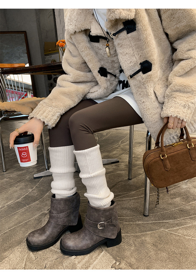 Karin Luna In Stock Spot Goods Versatile Basic Round Toe Belt Buckle Thick Sole Tube Boots