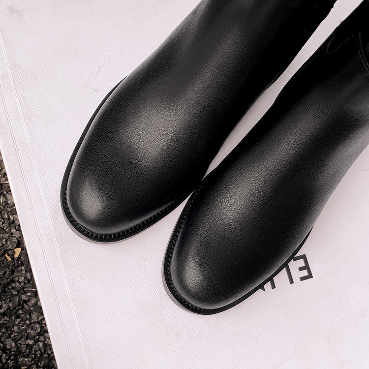 Karin Luna In Stock Spot Goods Basic Retro Square Toe Chunky Heel Riding Boots