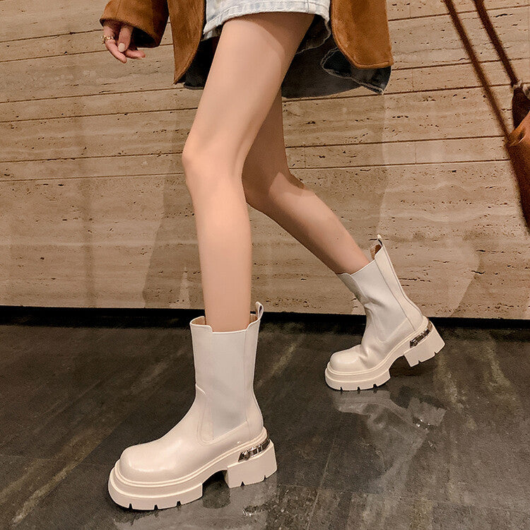 Karin Luna da Brand Series~Rear Metal Decoration Thick Sole Stretch Boots