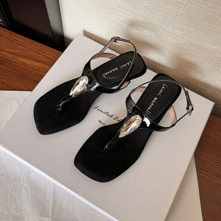 Karin Luna Bestseller Element Square Toe Irregular Heel Super Stable Toe Clip Sandals