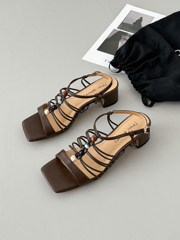 Karin Luna Bohemian Vacation Style~Square Toe Open Toe Sandals