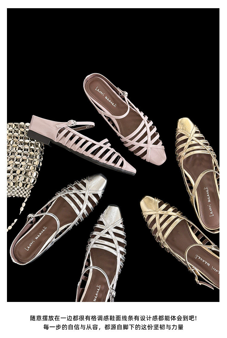 Karin Luna In Stock Spot Goods   French Retro Hollow Small Square Toe One-Strap Slippers