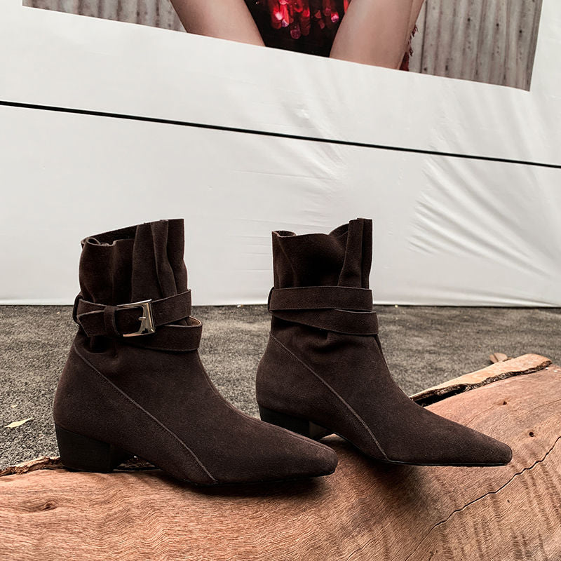 Karin Luna In Stock In Stock Hot-Selling Basic Old Money Style Retro Belt Buckle Short Boots