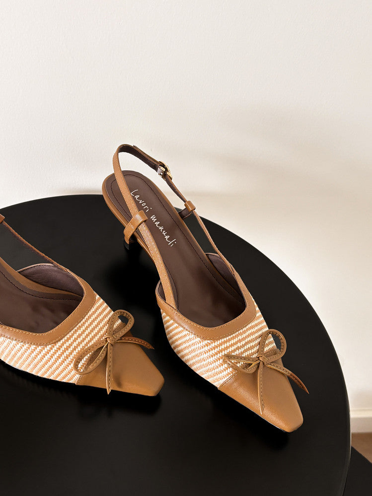 Karin Luna In Stock Spot Goods Braided Style Elegant Thin Heel Pointed Toe Closed-Toe Sandals