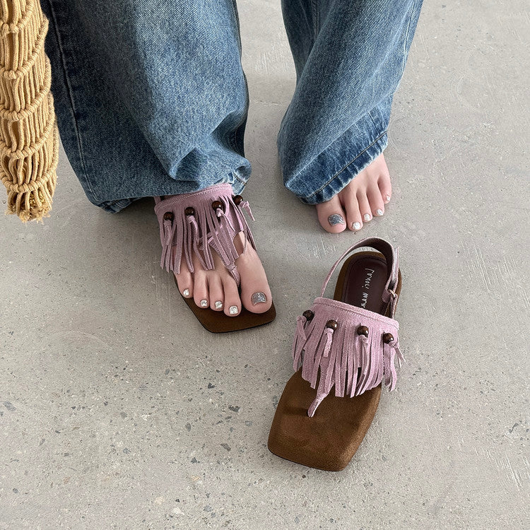 Karin Luna  Tassel Series~Spot Goods  In-stock Clip-toe Square Toe Sandals