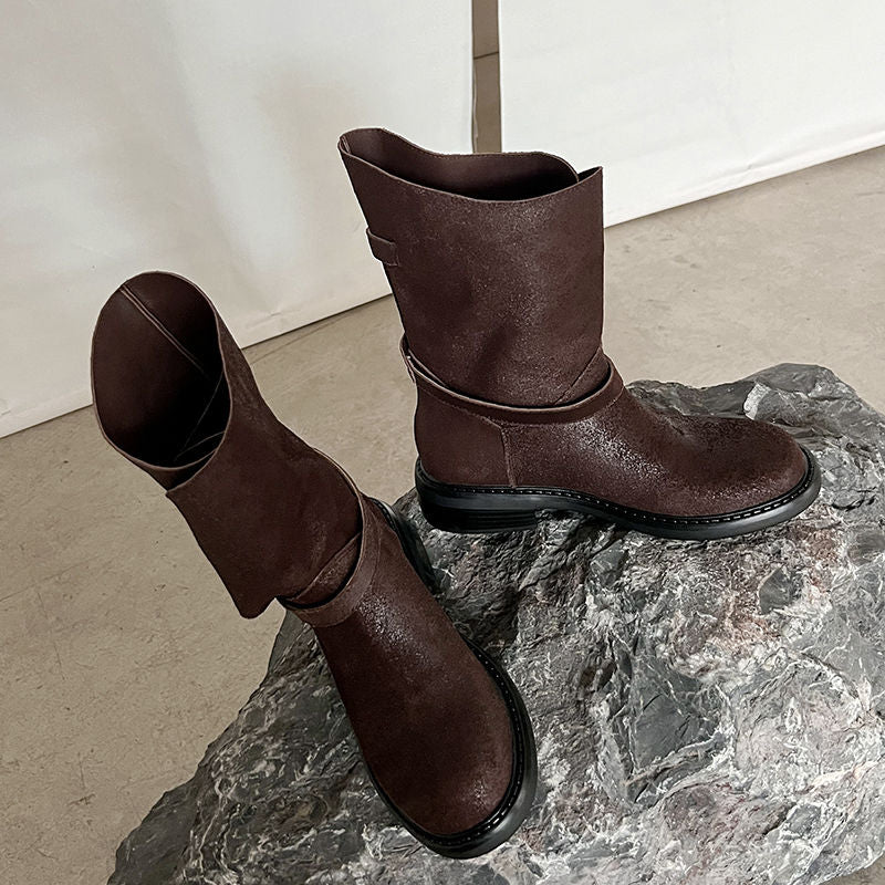 Karin Luna In Stock Spot Goods  Super textured Lazy Style Thick-Soled Ankle Boots