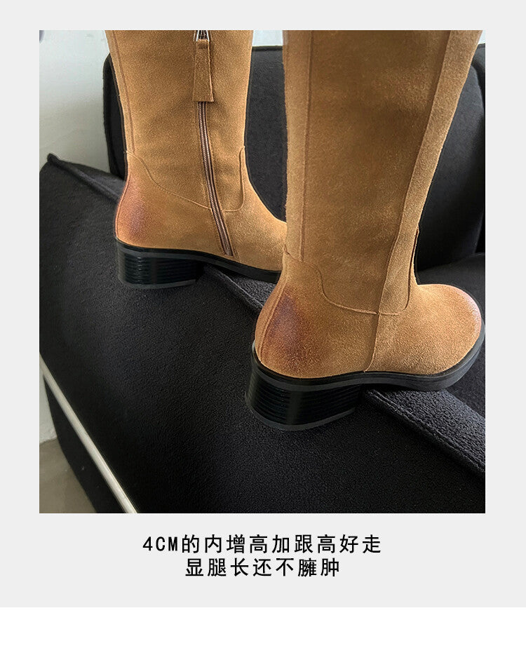 Karin Luna Chunky Heels Round Head Belt Buckle  Fashionable Suede Boots
