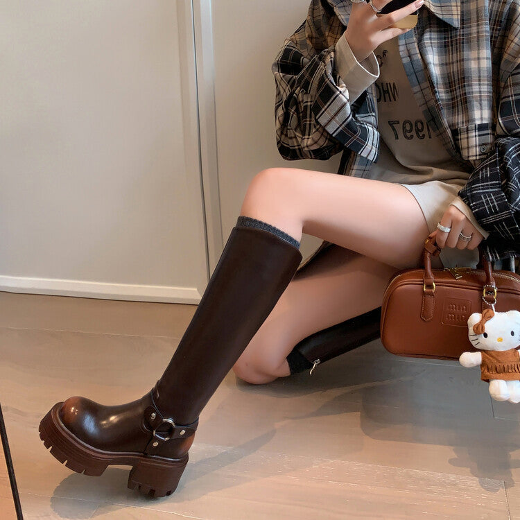 Karin Luna In Stock In Stock Slimming Diagonal Cut Tube Top  Best-selling in stock Retro Metal Buckle Thick-Soled Long Boots