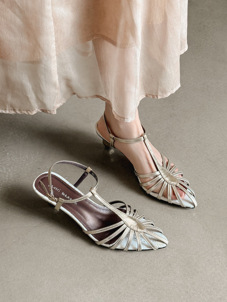 Karin Luna In Stock Spot Goods Open-toe French Style Metal Heel Sandals