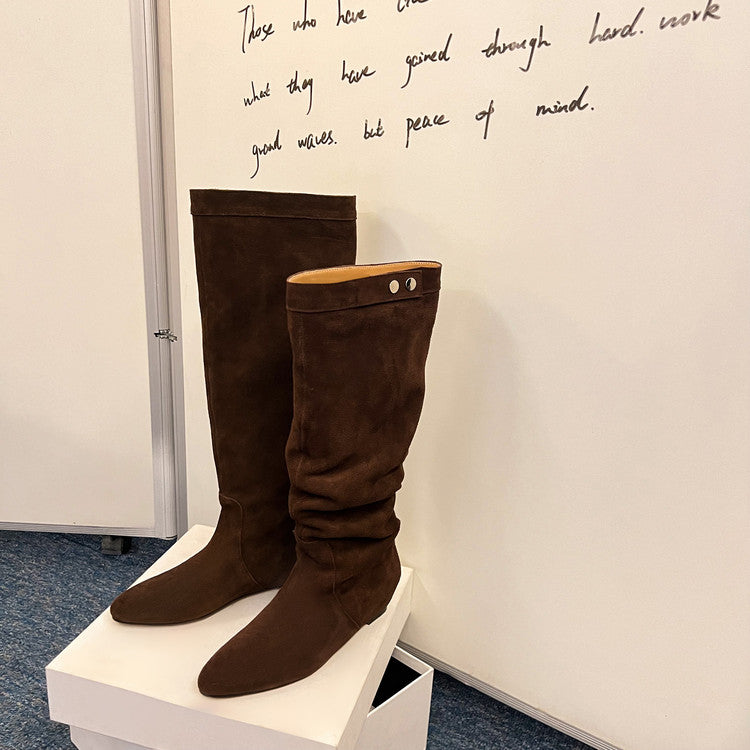 Karin Luna In Stock Spot Goods  Bestselling Suede Leather Sold Out Fast: Pile of Matte Inner Height-Increasing Western Boots