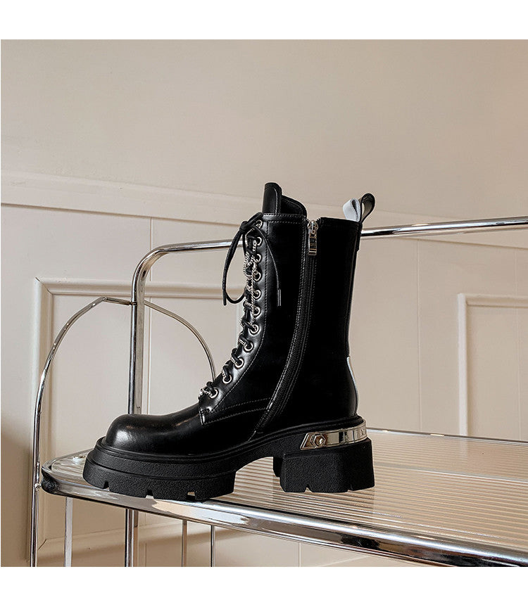 Karin Luna In Stock Spot Goods Lace-up casual metal decorative thick-soled Martin boots