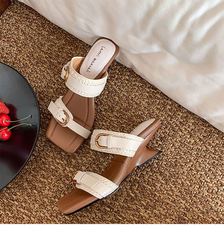 Karin Luna Hot-Selling In Stock  Retro Wedge Belt Square Toe Irregular Heel