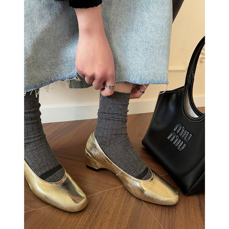 Karin Luna In Stock Spot Goods    Retro Elastic Band Chunky Heel Single Shoes