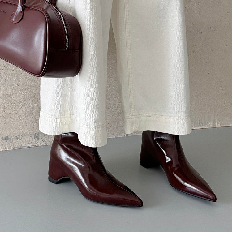 Karin Luna Elegant Pointed Toe Hidden Wedge Short Boots