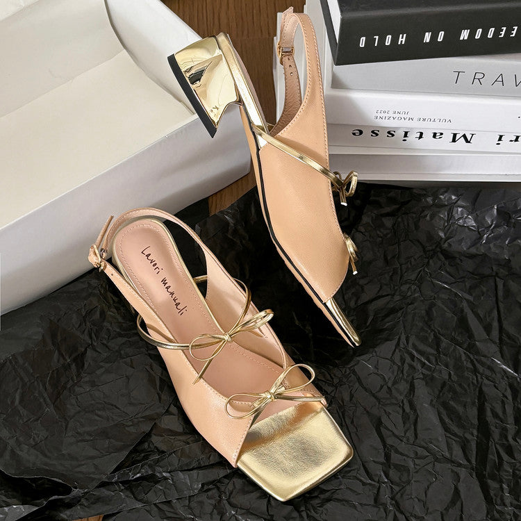 Karin Luna In Stock Spot Goods Square Toe Double Bow Thick Heel Sandals