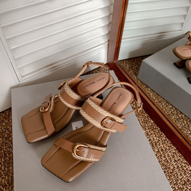 Karin Luna In Stock Spot Goods Vacation style Sofa Cushion Square Toe Irregular Heel Open-Toe Sandals