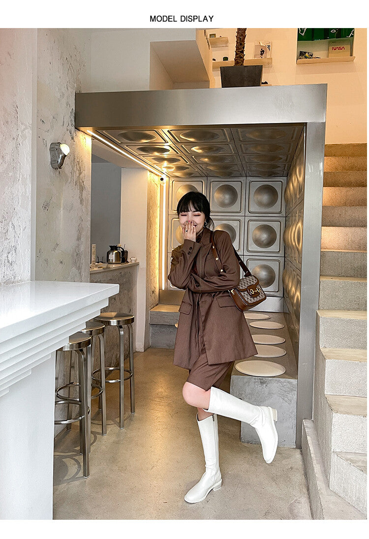 Karin Luna In Stock  Cowhide Niche Versatile Style Knight Boots