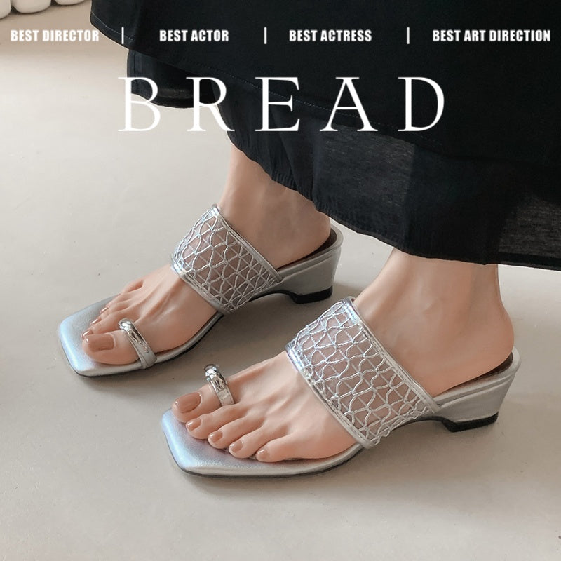 Karin Luna Mesh Series~Metal Clip Toe Square Toe Strap Sandals