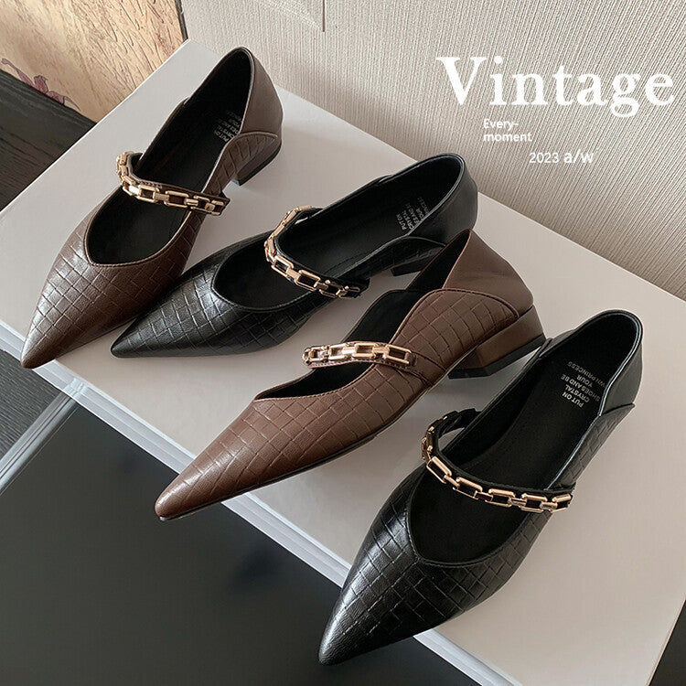 Karin Luna has prepared stock  Metal Fasteners Commuting Style Pointed Toe Chunky Heel Stone Pattern Large Single Shoes