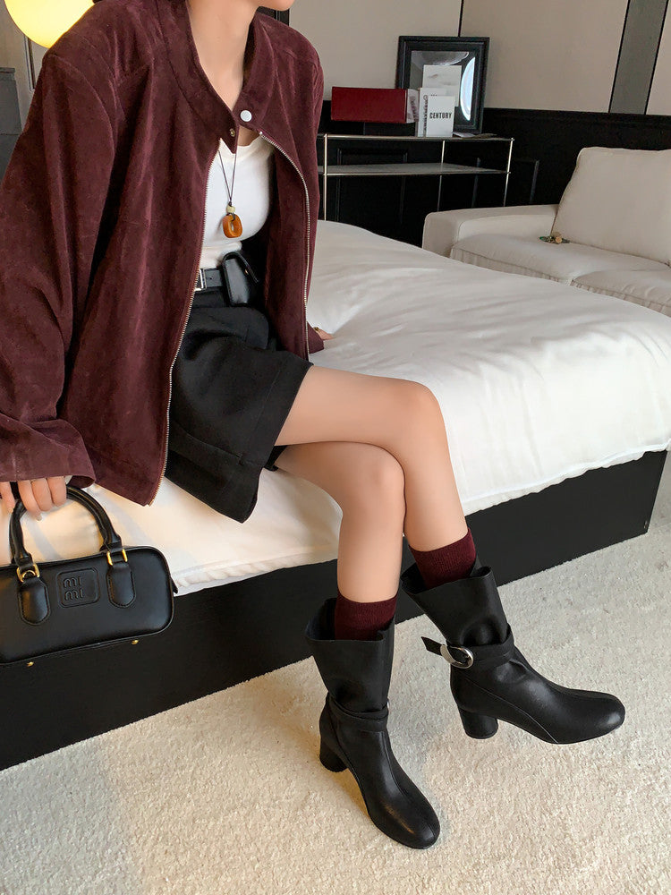 Karin Luna In Stock Spot Goods  Belt Buckle High Heel Large Tube Small Short Boots