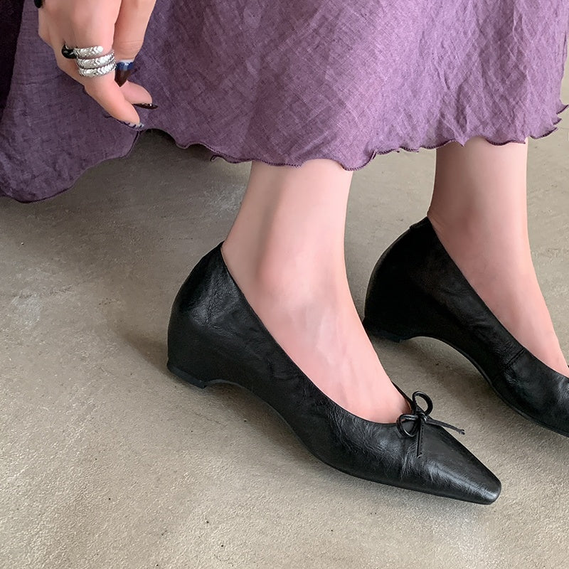 Karin Luna Full Layer Inside and Out~Basic Versatile Small Square Toe Butterfly Knot Irregular Heel Single Shoes