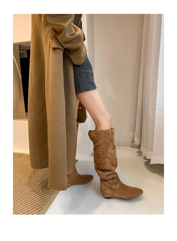 Karin Luna In Stock Spot Goods Vintage Cowhide Leather Two-Way Wear Pointed Toe Height-Increasing Long Boots