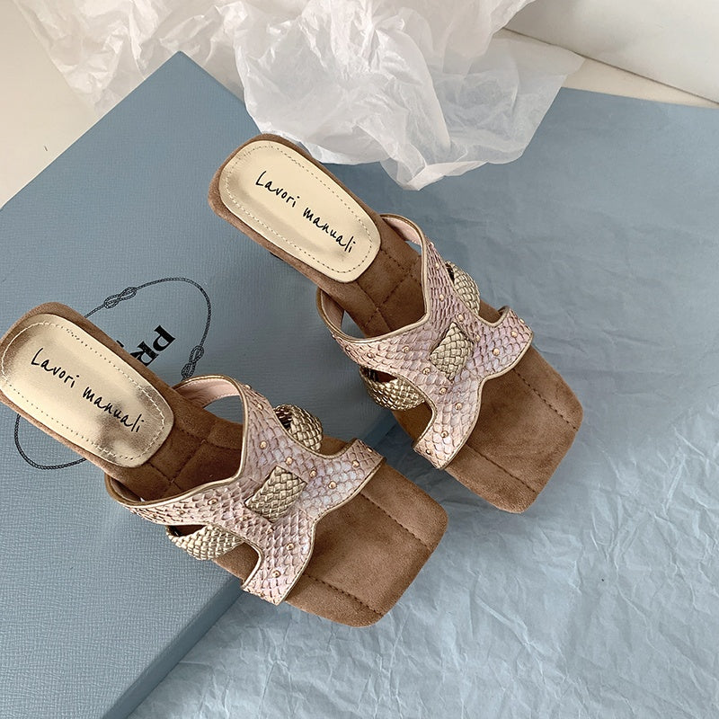 Karin Luna Fish Skin Series~ Hot-selling Square-Toe Slippers with Built-in Traffic