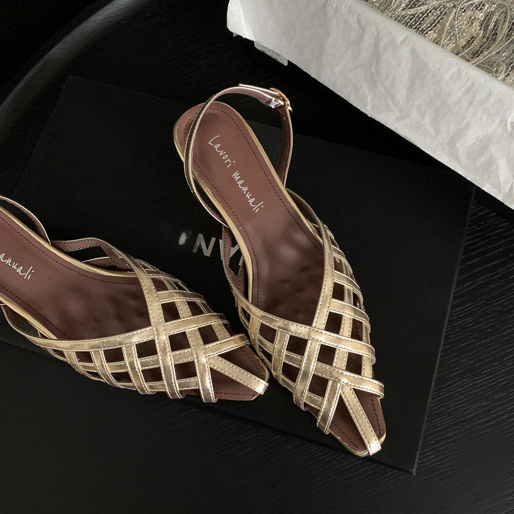 Karin Luna Braided Style ~Cross-woven Pointed Toe Closed-toe Sandals