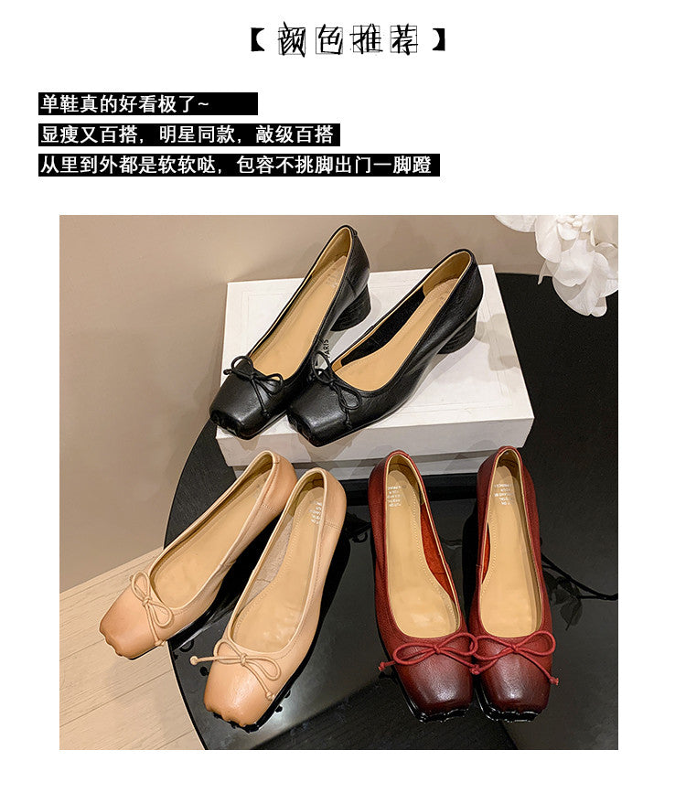 Karin Luna In Stock In Stock ~Full leather inside and out Pig Nose Bow Retro Thick Heel Mary Jane Shoes