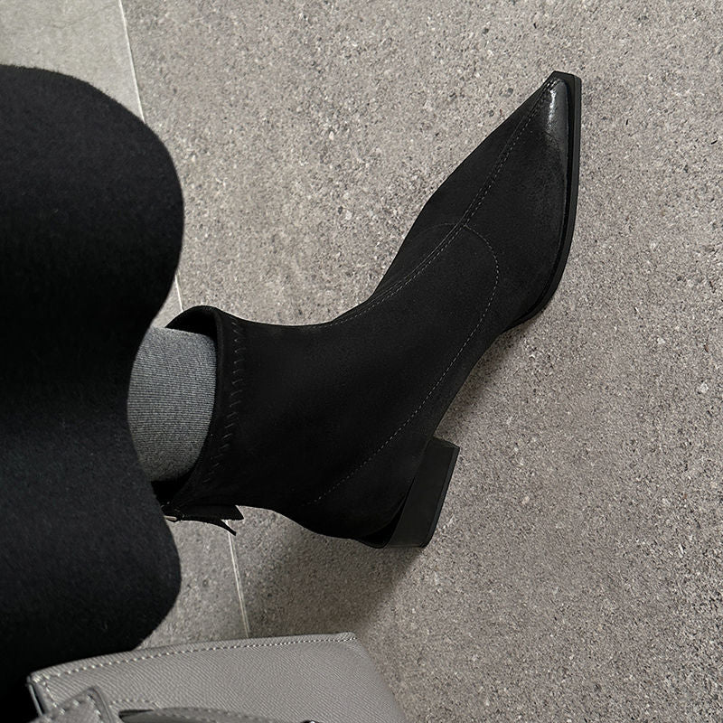 Karin Luna In Stock In Stock Elastic Slim Pointed Toe Chunky Heel Basic Ankle Boots