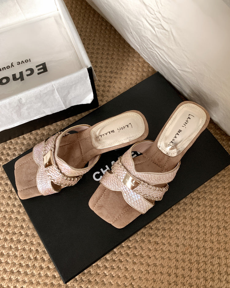 Karin Luna Fish Skin Series~ Hot-selling Square-Toe Slippers with Built-in Traffic