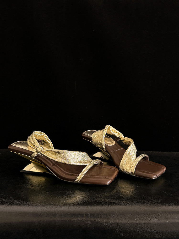 Karin Luna In Stock Spot Goods Minimalist Style Square-Toed Irregular Heel Slippers