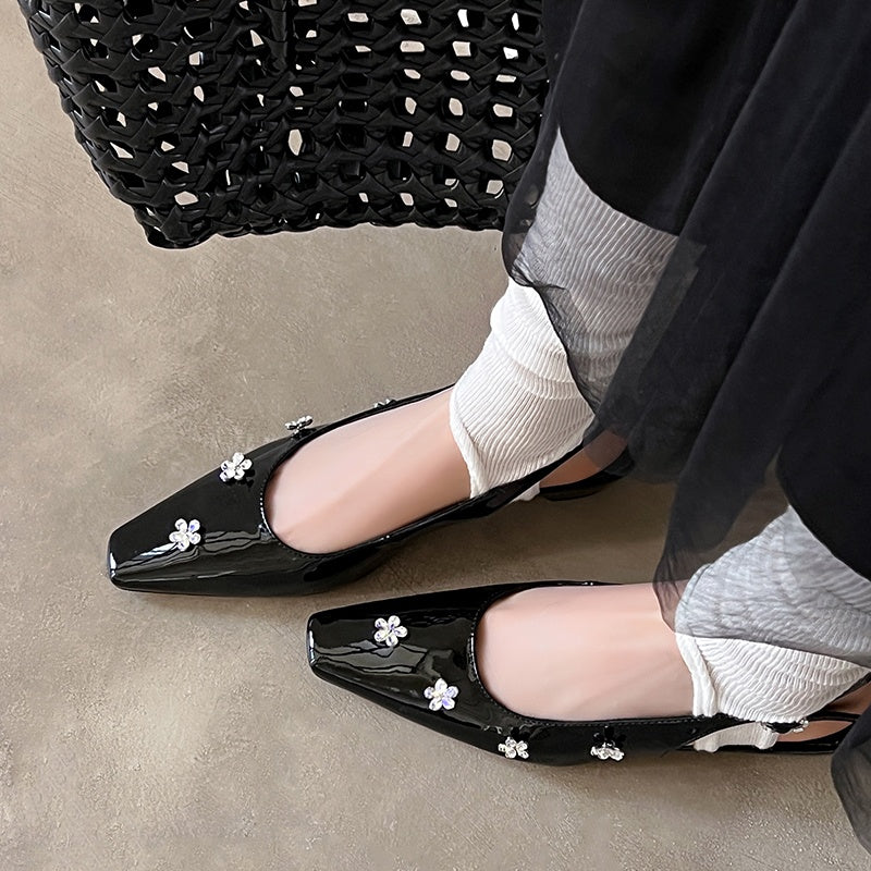 Karin Luna In Stock  Spot Goods  Rhinestone Small Square Toe Closed-Toe Sandals