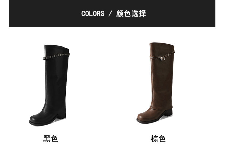 Karin Luna In Stock Spot Goods Belt Buckle Color-Washed Casual Thick-Soled Bootcut Pants Boots