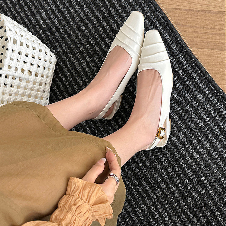 Karin Luna French Retro Square Toe Wrinkled Closed-Toe Sandals