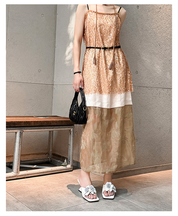 Karin Luna In Stock Spot Goods Camellia Classic style retro square toe shaped heel slippers