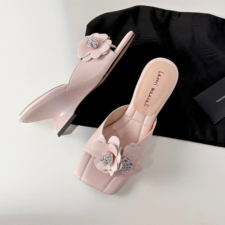 Karin Luna In Stock Spot Goods Camellia Classic style retro square toe shaped heel slippers