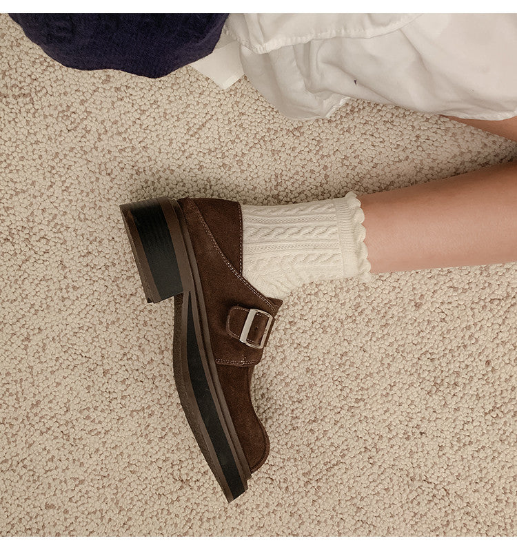 Karin Luna In Stock Spot Goods Metal Round Toe Cow Leather Thick Sole Flats