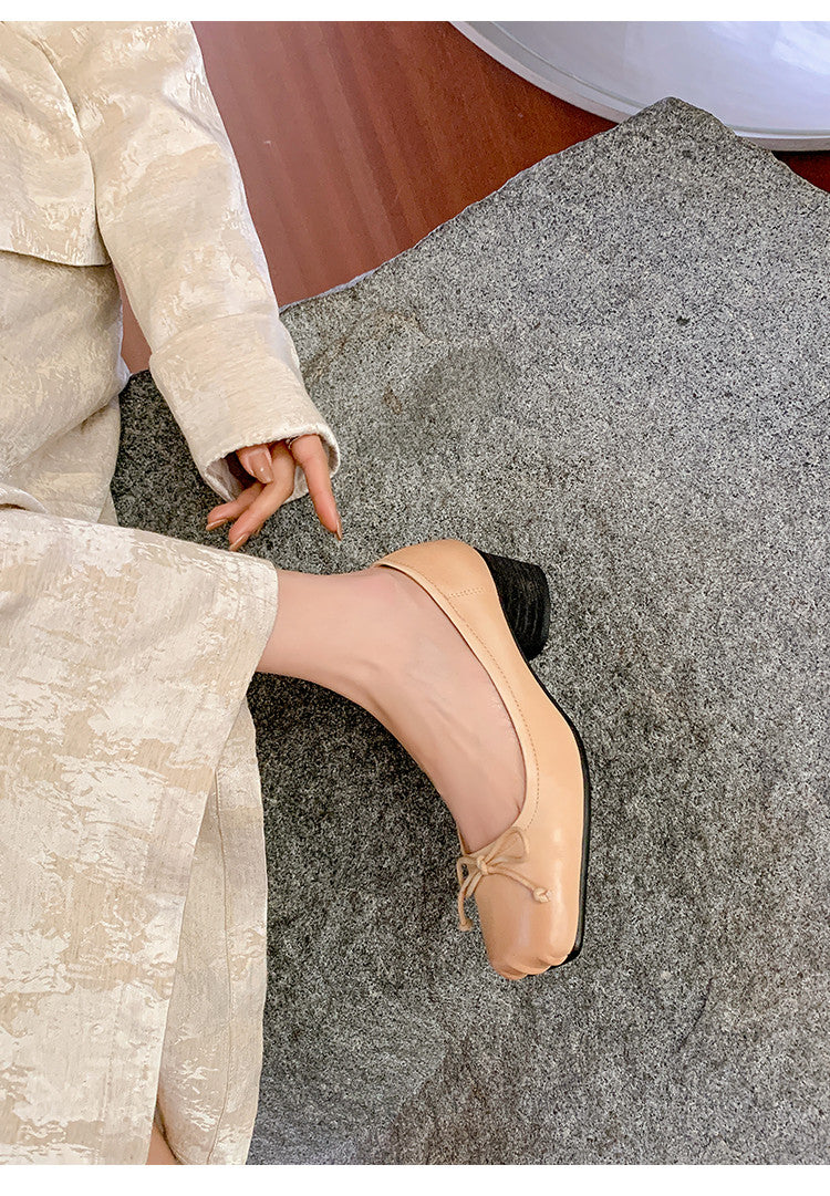 Karin Luna In Stock In Stock ~Full leather inside and out Pig Nose Bow Retro Thick Heel Mary Jane Shoes