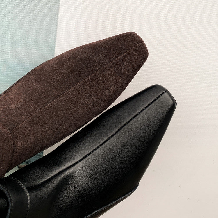 Karin Luna In Stock Spot Goods  Best-selling in stock Data Hot-Selling Small Square-Toe Chunky Heel Cowhide Leather Short Boots