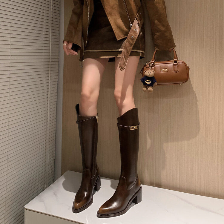 Karin Luna Hot-Selling Fasteners Sold as soon as listed Comes with data plan included Pointed Toe Chunky Heel Classic Full Cowhide Leather Riding Boots