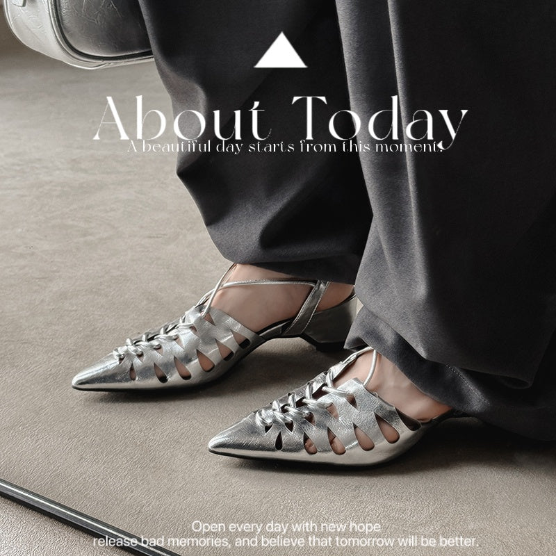 Karin Luna Braided Style ~Cross-woven Pointed Toe Closed-toe Sandals
