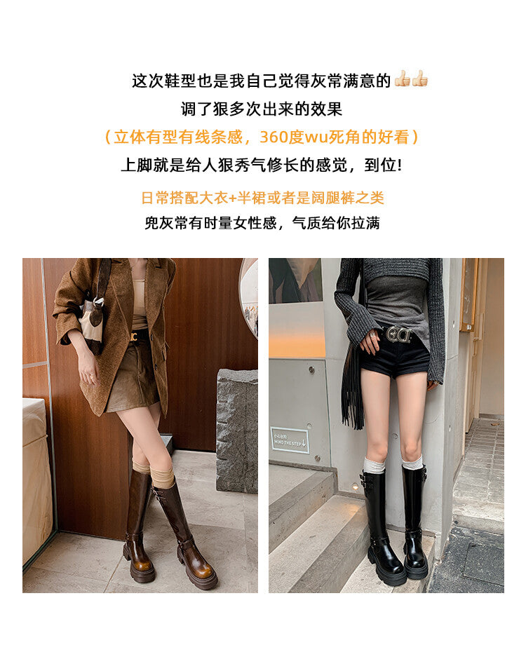 Karin Luna Full Cowhide  miumiu Popular Round Toe Thick Sole Beautiful and height-increasing