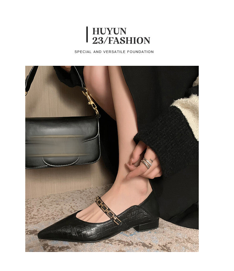 Karin Luna has prepared stock  Metal Fasteners Commuting Style Pointed Toe Chunky Heel Stone Pattern Large Single Shoes