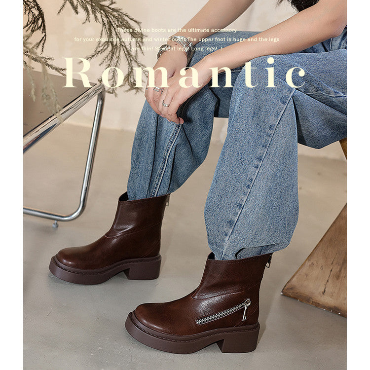 Karin Luna Niche Diagonal Zipper Basic Thick Sole Short Boots