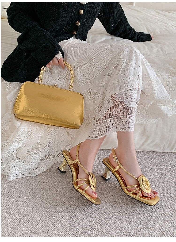Karin Luna Exquisite Camellia ~French Retro Open-Toe Sandals
